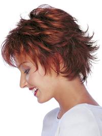 Red Short Boycut Wavy Human Hair Wigs Natural Look for Women