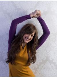 Long Brown Remy Human Hair Wigs with Bangs Full Lace