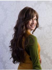 Long Brown Remy Human Hair Wigs with Bangs Full Lace
