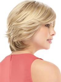 Wavy Blonde Human Wigs Short with Bangs Soft & Flexible