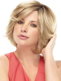 Wavy Blonde Human Wigs Short with Bangs Soft & Flexible