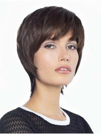 Short Brown 8" Layered Human Hair Lace Wig Elegant Look