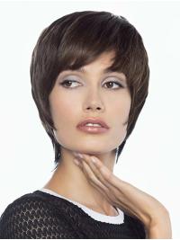 Short Brown 8" Layered Human Hair Lace Wig Elegant Look