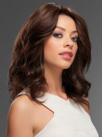 Human Hair Wig in Brown Shoulder-Length Long Wigs