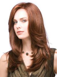 18" Auburn Long Layered Human Hair Wigs 100% Hand-Tied