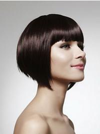 Chin-Length Straight Black Bob Wig Human Hair Capless Design