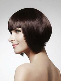 Chin-Length Straight Black Bob Wig Human Hair Capless Design