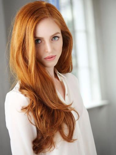 Affordable Full Lace Wig 22" Copper Wavy Human Hair Long