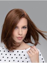 12" Straight Brown Remy Human Hair Wig Medium Length