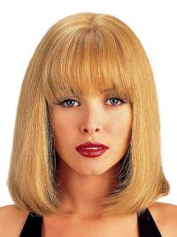 Blonde 14" Monofilament Human Hair Wig Shoulder Length