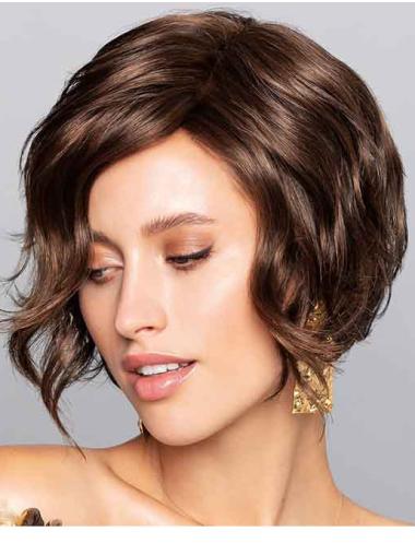 Wavy Layered Brown Synthetic Lace Front Wig Medium-Length