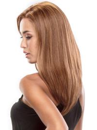 Long 20" Human Hair Wig No Bangs, Silky & Smooth