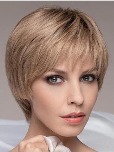 Short Blonde Lace Front Wig 6" Straight Boycut Style