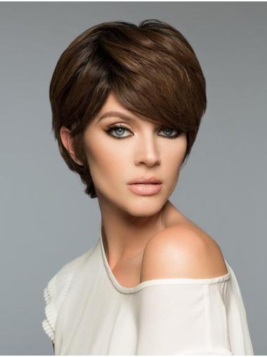 Brown Cropped Straight Boycut Wig Short Trendy Human Hair