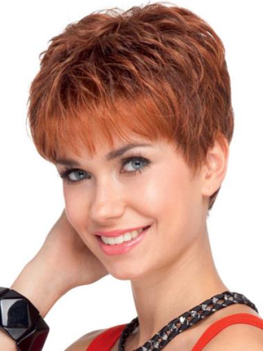 Remy Human Hair Wig Red Wavy Short Style Fashion