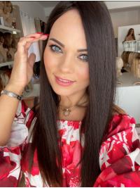 22" Brown Straight Human Hair Female Wigs