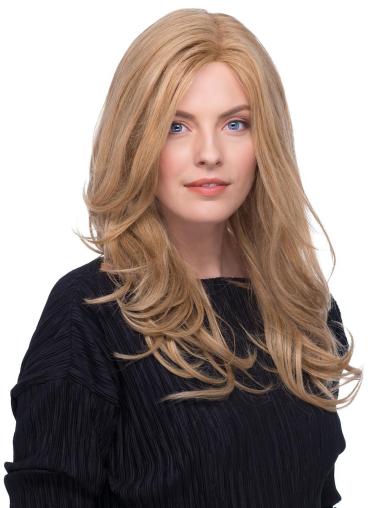 Blonde 17" Wavy Human Hair Wig Long 100% Hand-Tied