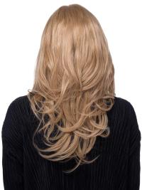 Blonde 17" Wavy Human Hair Wig Long 100% Hand-Tied