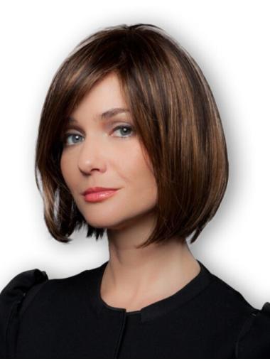 Brown Short Remy Bob Human Wigs 100% Hand-Tied