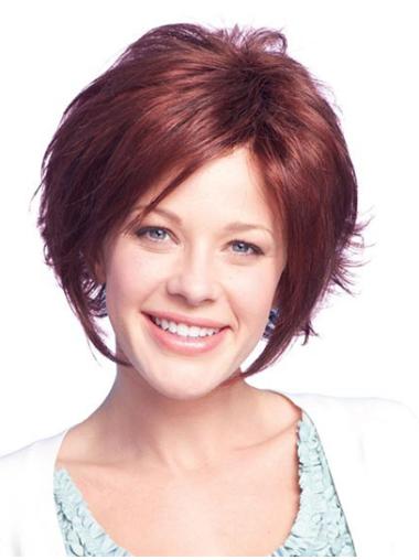 Short Auburn Human Hair Wig 11" Straight Lace Front