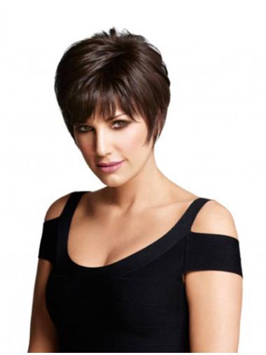 Auburn Straight Layered Human Hair Wigs Short