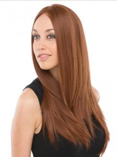 Long Auburn Straight Lace Front Wig Human Hair Without Bangs