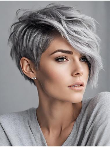Grey Remy Human Hair Wig Short Wavy Bob For Women