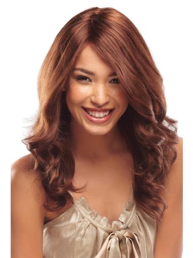 Long Wavy Auburn Remy Human Hair Wig Without Bangs
