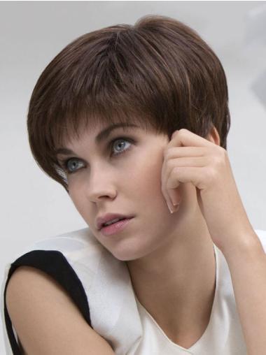 Brown Boycut Straight Wigs No-Fuss Human Hair Short