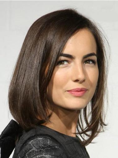 Shoulder Length Brown Human Hair Wigs Monofilament Cap