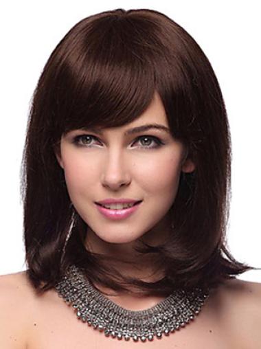 Straight Shoulder-Length Wig 12" Auburn Human Hair
