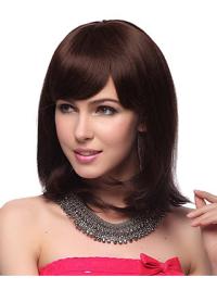 Straight Shoulder-Length Wig 12" Auburn Human Hair