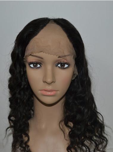 18" Long Curly Black Wig High Quality 100% Human Hair