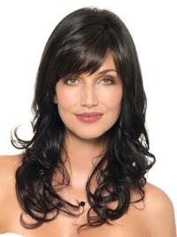 Long Black Wavy Wig Capless 100% Human Hair for Women