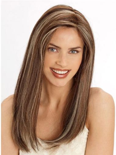 22" Straight Light Brown Human Hair Wig Lace Front Long