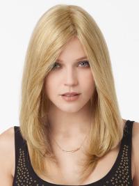 Blonde Straight Human Hair Lace Front Wig No Bangs