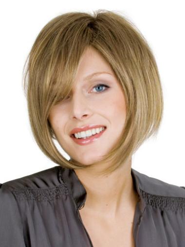 Blonde Straight Chin-Length Bob Wig Hand-Tied Human Hair