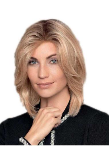 Layered Straight Blonde Wig 12" Hand-Tied Real Hair