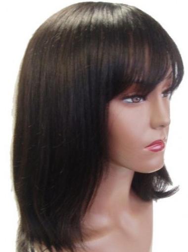 Affordable Brown Straight Human Wig Shoulder Length
