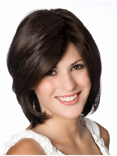 Chin-Length Black Real Human Hair Lace Front Wigs