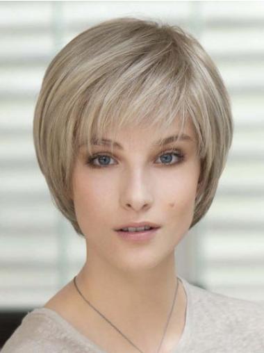 Short Wig with Bangs 100% Hand-Tied Human Hair