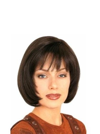 Stylish Brown Chin Length Human Hair Wig Straight