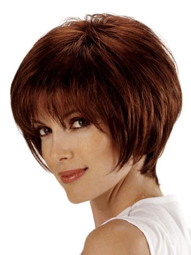 Women Auburn Chin Length Human Hair Wig Straight