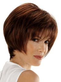 Women Auburn Chin Length Human Hair Wig Straight