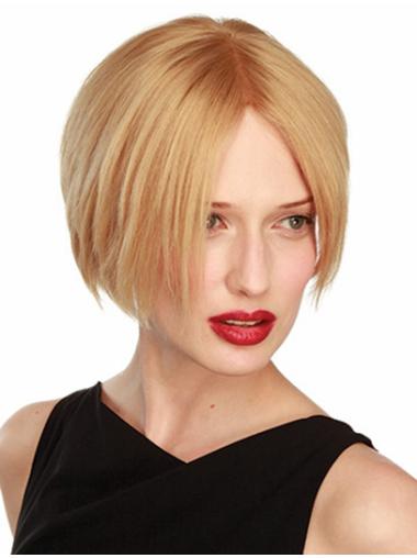 Fashionable 6" Blonde Bob Wig Real Human Hair