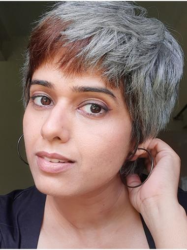 Synthetic 6" Grey Boycut Wigs Straight for a Modern Look