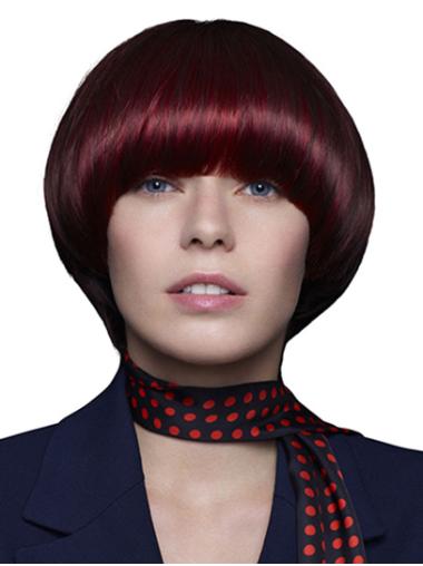Chin Length 10" Red Bob Wig 100% Hand-Tied Human Hair