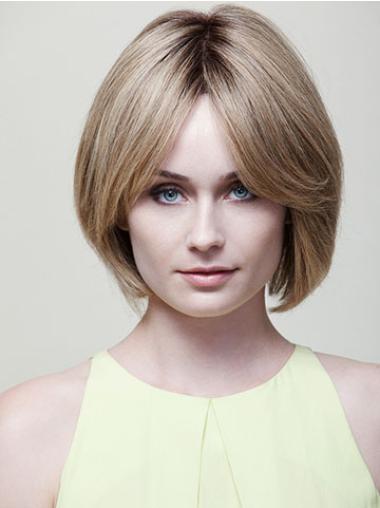 Chin Length Straight Blonde Wig Real Human Hair UK