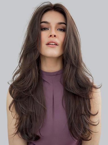 Long 20" Brown Wig Layered Lace Front Synthetic Hair for a Gorgeous