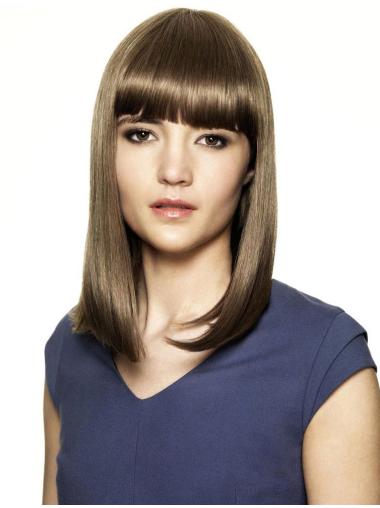 Shoulder Length Straight Human Hair Wigs Friendly